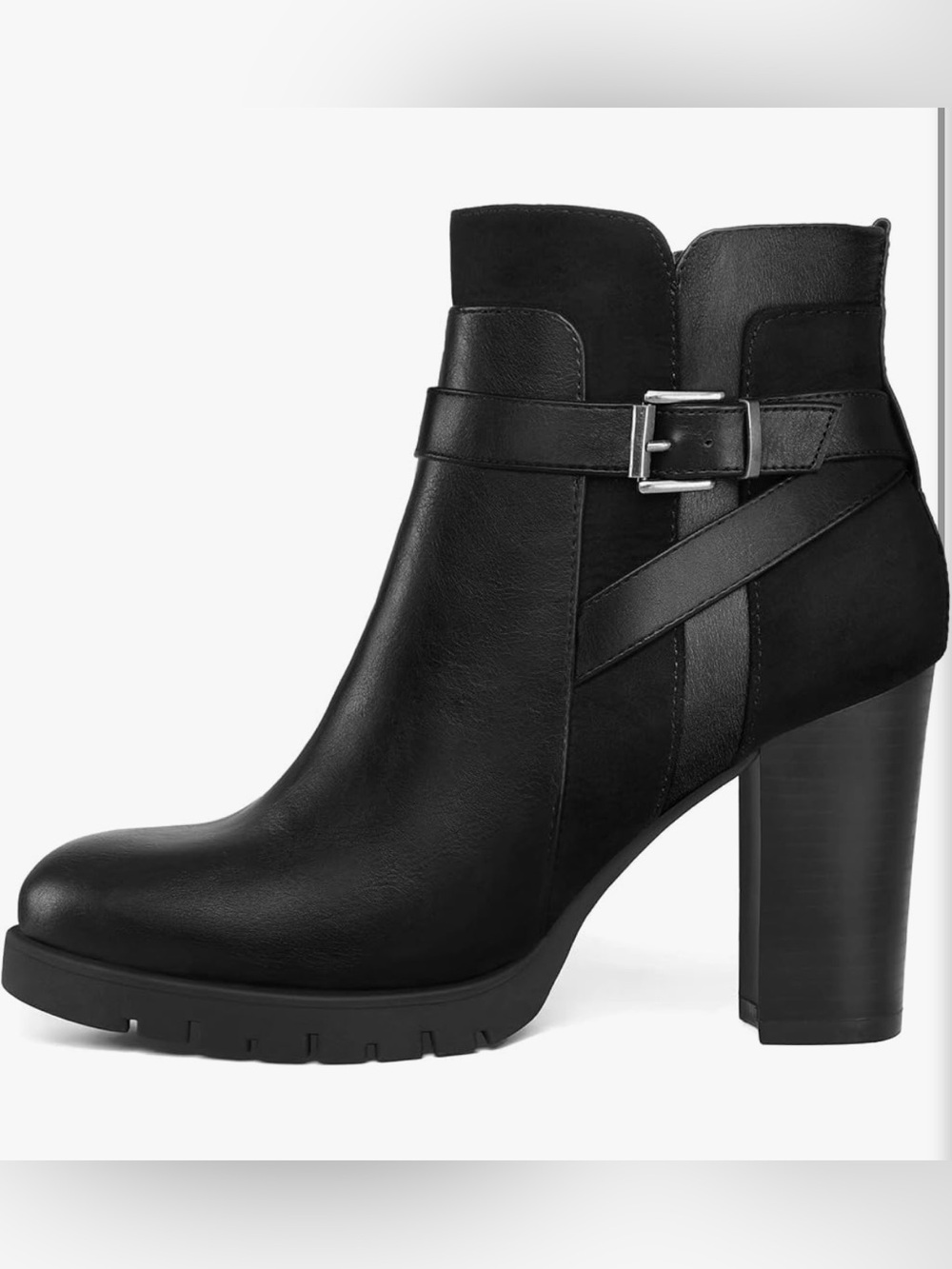 Women's Black High Heel Ankle Boots with Buckle